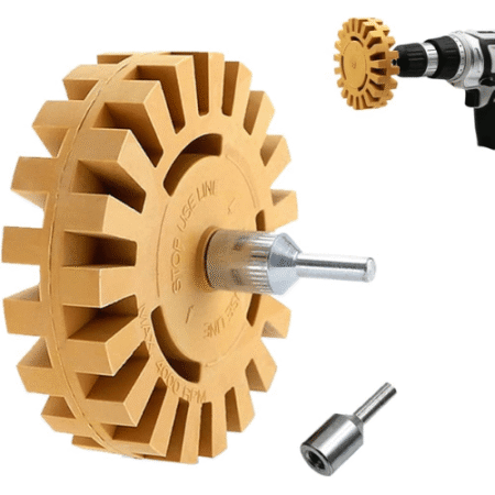 قرص إزالة الملصقات، عجلة مطاطية مسننة 100*25 مم لقم 8 مم لإزالة ملصقات الصمغ على السيارة والاسطح المشابهة